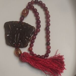 Carnelian Style Prayer Beads with Carved Design Catcher